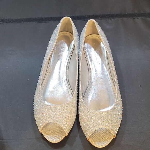 DAVID BRIDAL LOW WEDGE PEEP-TOES WITH CRYSTALS  WOMEN'S SHOE - Picture 2 of 16